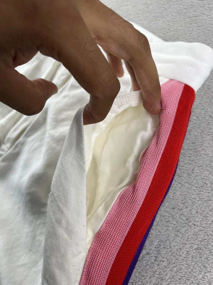 Pantalones Sandro Para Mujer 24W Blanco Rojo Rayas Laterales Mezcla LINO Pantalones de tiro alto Foto 4 de 4