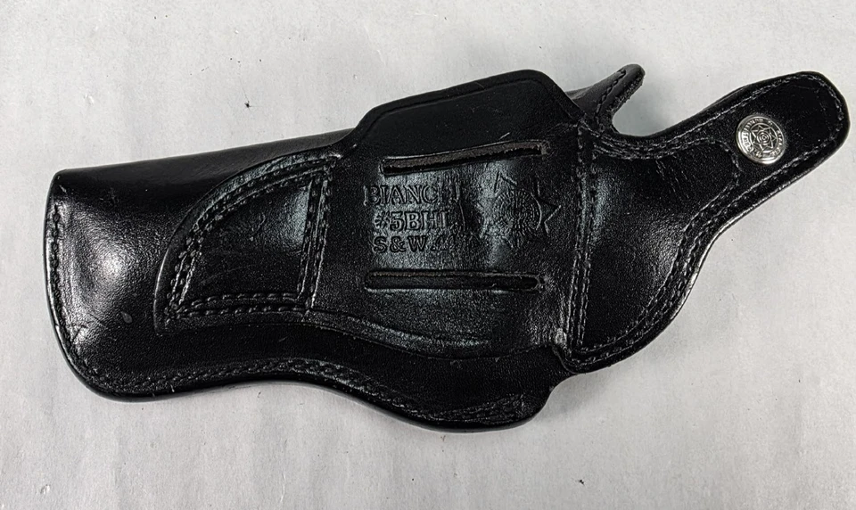复古 Bianchi #5BHL S & W .44 黑色皮革旋转枪套 右握 — 第 2/4 张图片