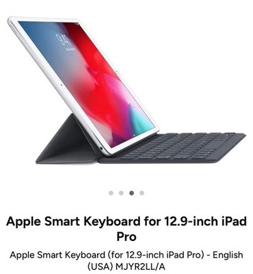 Apple Smart Keyboard for 12.9'' iPad Pro, Black, Integrated Stand, MJYR2LL/A 