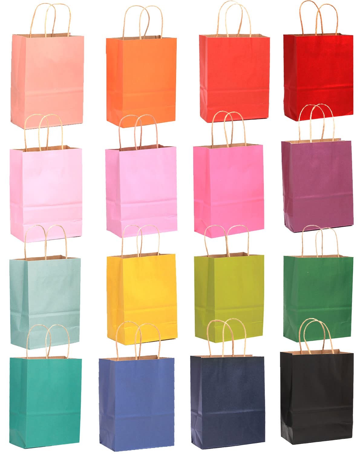 32-Packs Paper Bags with Handles Bulk 8.26"×6"×3.15" Small Gift Bags 16 Diffe...
