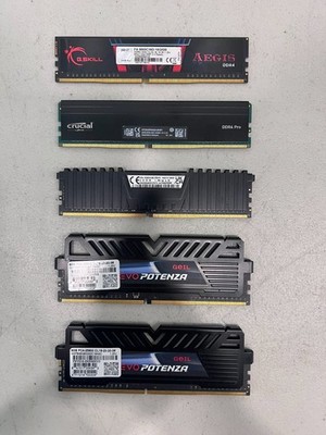 Lot of 5 DDR4 Desktop RAM Modules   G.SKILL / Crucial / Corsair / GeIL FOR PARTS