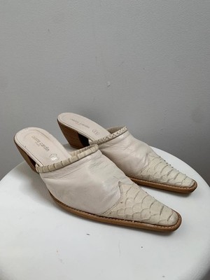Pierre Cardin Mules Leder Creme geprägt Vintage Absatz in EU 38