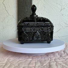 Vintage Tiara Indiana Glass Black Onyx Honey Bee Hive Box Footed Candy Dish