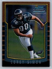 2000 TOPPS BOWMAN CHROME ROOKIE CARD # 190 Corey Simon - Philadelphia Eagles. rookie card picture