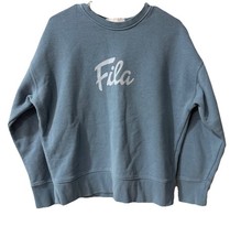 FILA Blue Fleece Crew Neck Pullover Sweatshirt Logo Accent Men's Size M