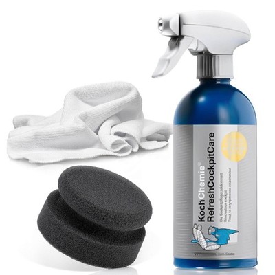 Koch Chemie Refresh Cockpit Care + Hand Polishing Sponge - Microfibre Cloth 320GSM 