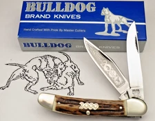 Vintage 2000 BULLDOG BRAND Solingen Two Dog Stamp Copperhead Nice Stag Near Mint