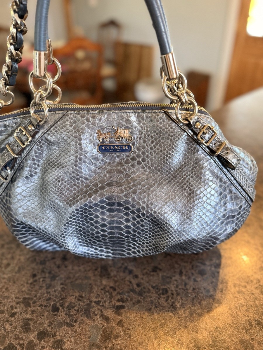 Coach Madison Python Embossed Leather Shoulder Bag 16346 Metallic