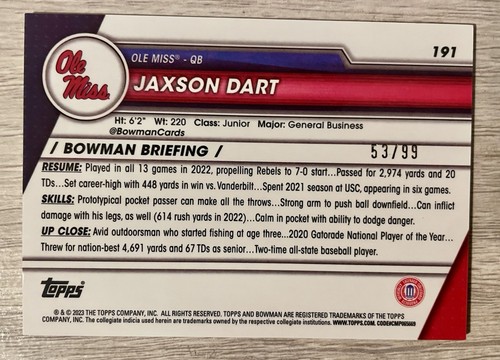 JAXSON DART 2023 Bowman U Chrome #191 rifrattore verde brillante / 99 giganti 🔥 - Foto 2 di 2