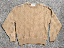 Graphix Sweater XL Made in USA Tan Geometric Textured Knit Crewneck Vintage