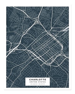 Charlotte City Map Wall Art Poster - Modern Urban Design Home Decor