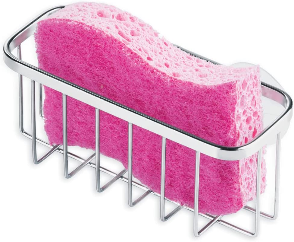 iDesign Sink Sponge Holder, Made of Stainless Steel with Strong Suction Cups, Ki