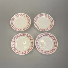 4 Crimson Red Trellis by CORNING Corelle Salad Plates Excellent Condition