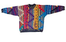 Vtg 90s COOGI Classic Australia Multicolor 3D Knit Sweater Sz L Biggie Colorful