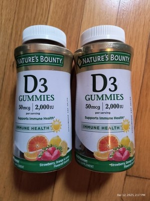2 Pack Nature's Bounty D3 Gummies 50 MCG 2000 IU Immune Health 160 X2 Ex2/26
