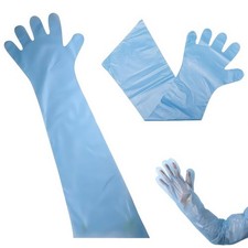 50 Pieces Disposable Long Arm Gloves Plastic Bule Artificial Insemination Gloves