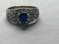 925 Sterling Silver Ring Pear Shaped blue Gemstone Jewelry Size 7.75