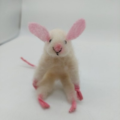 Needle Felted Mouse White Pink 6'' 