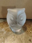 Vintage Fenton Satin Frosted Clear Glass Owl Paperweight Figurine With Sticker