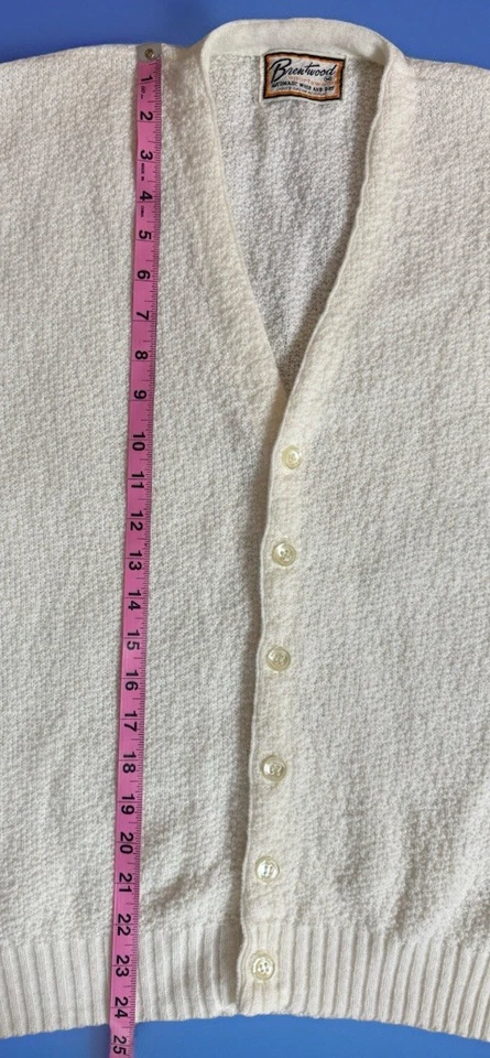 Винтажный средний белый кардиган Brentwood спортивная одежда 100% орлон акрил - Изображение 3 из 4