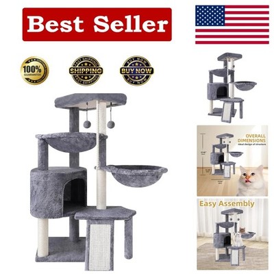 Cozy Grey Cat Tree with Condo, Two Hammocks & Scratch Ladder - Ideal for Kittens