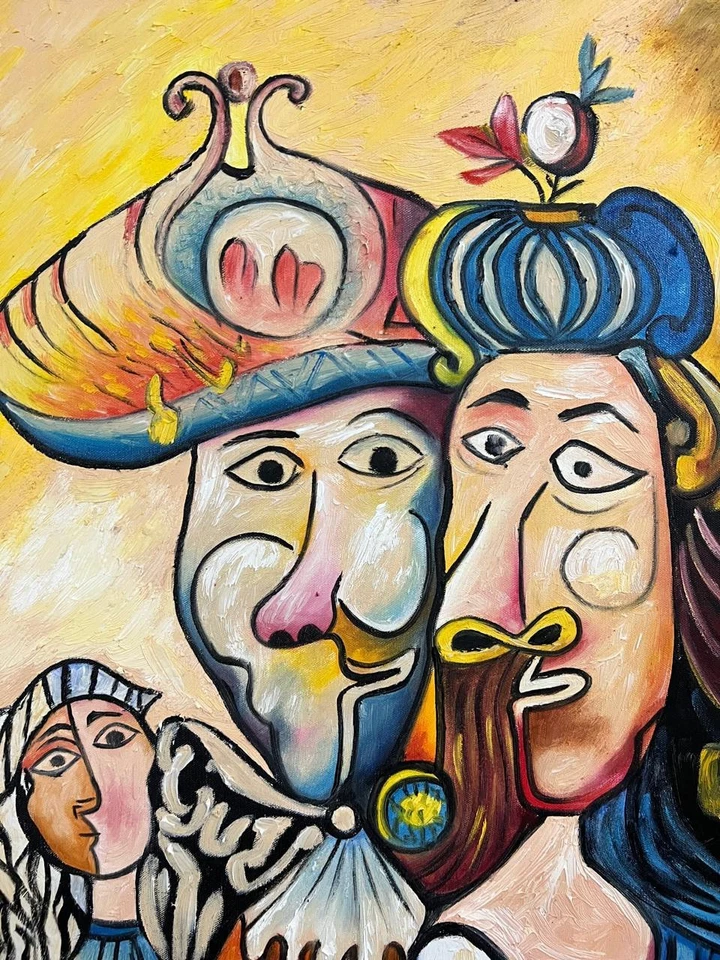 PABLO PICASSO - 惊人的油画 - 手工帆布 - 签名 - 带标签 — 第 2/4 张图片