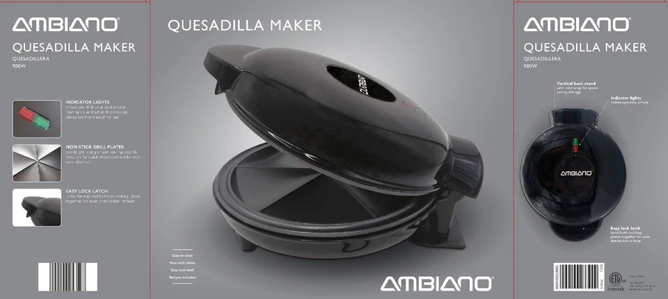 НОВЫЙ! Ambiano Quesadilla Maker ~ черный ~ Esay чистый антипригарные пластины - Изображение 3 из 3