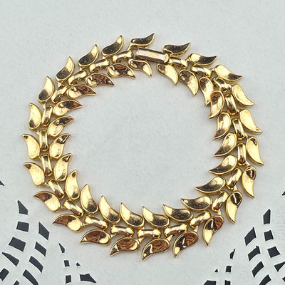 Vintage Crown Trifari Pat Pend Alfred Phillipe Gold Leaf Chain 7'' Bracelet