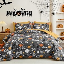 Halloween Comforter Set King Size 7 Pieces Pumpkins King 104"x90" Grey