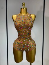 Kynzie Sparkly Rhinestones Mesh See Through Bodysuit