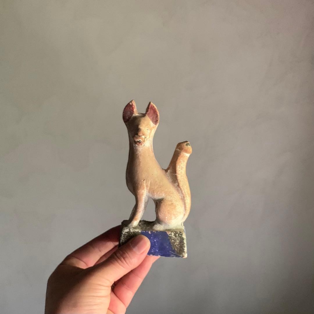 Inari Fox God Statue Pottery Antique Japanese Meiji Era Shinto Shrine 6 inch