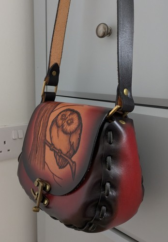 Black & Tan Tooled Leather Cartridge Shoulder Bag Satchel Handbag Owl Motif New - Picture 4 of 7