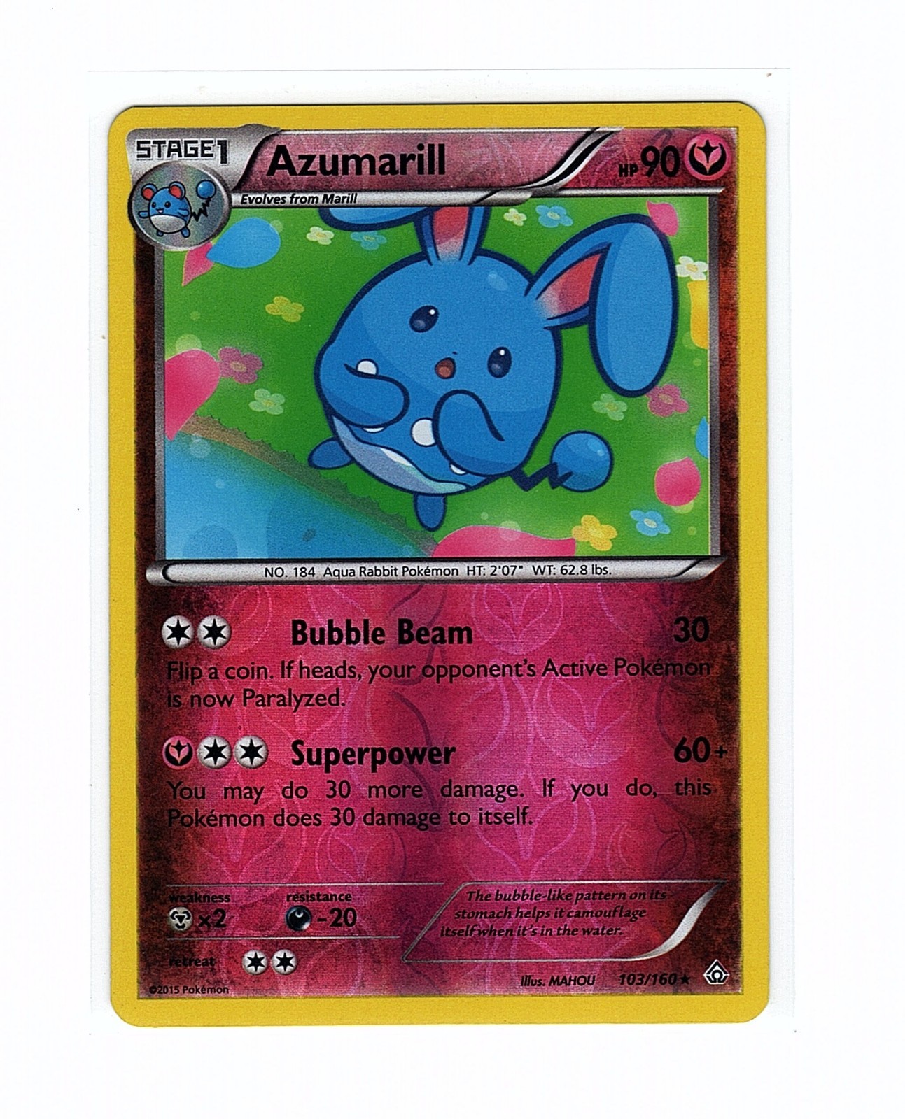 Azumarill 103/160 XY - Primal Clash Reverse Holo Rare - Pokemon Card LP