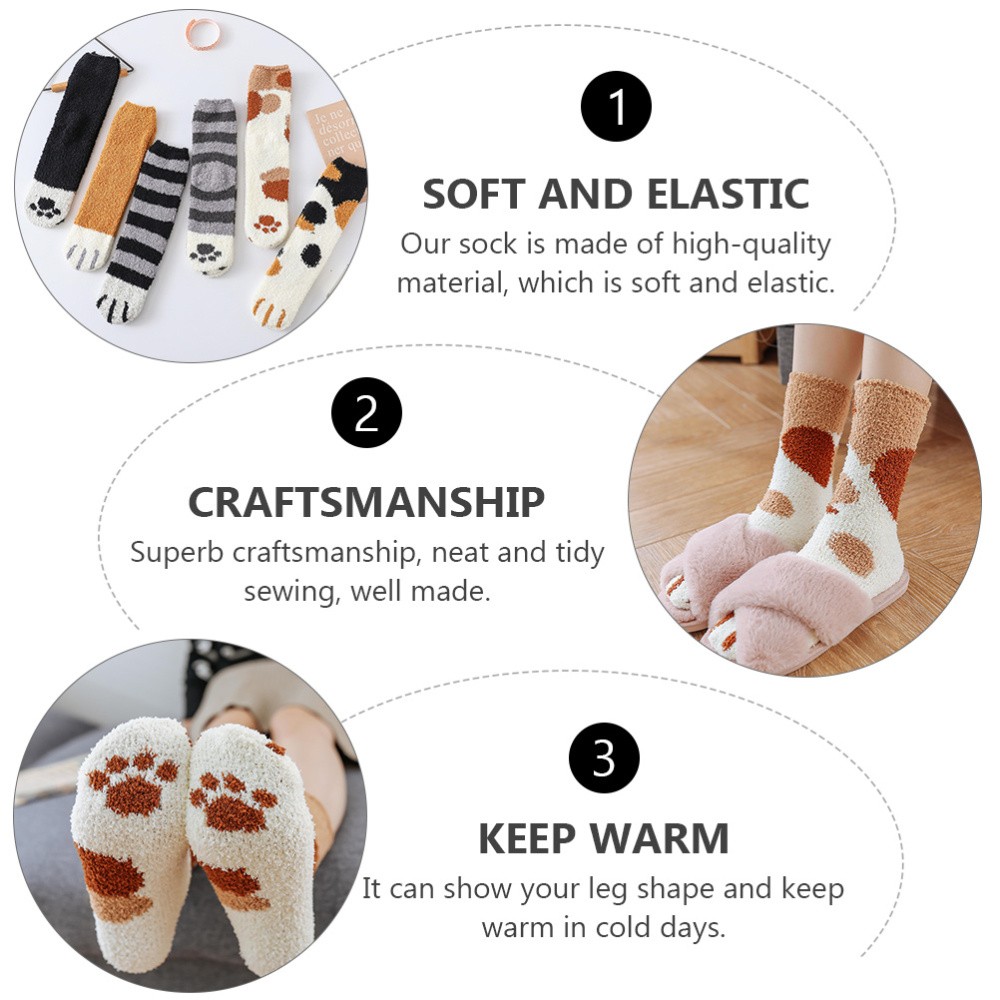 SAOLA 5 Pairs Chaussettes De Sommeil À La Griffe Chat Manquer Femme Sol Épaisse