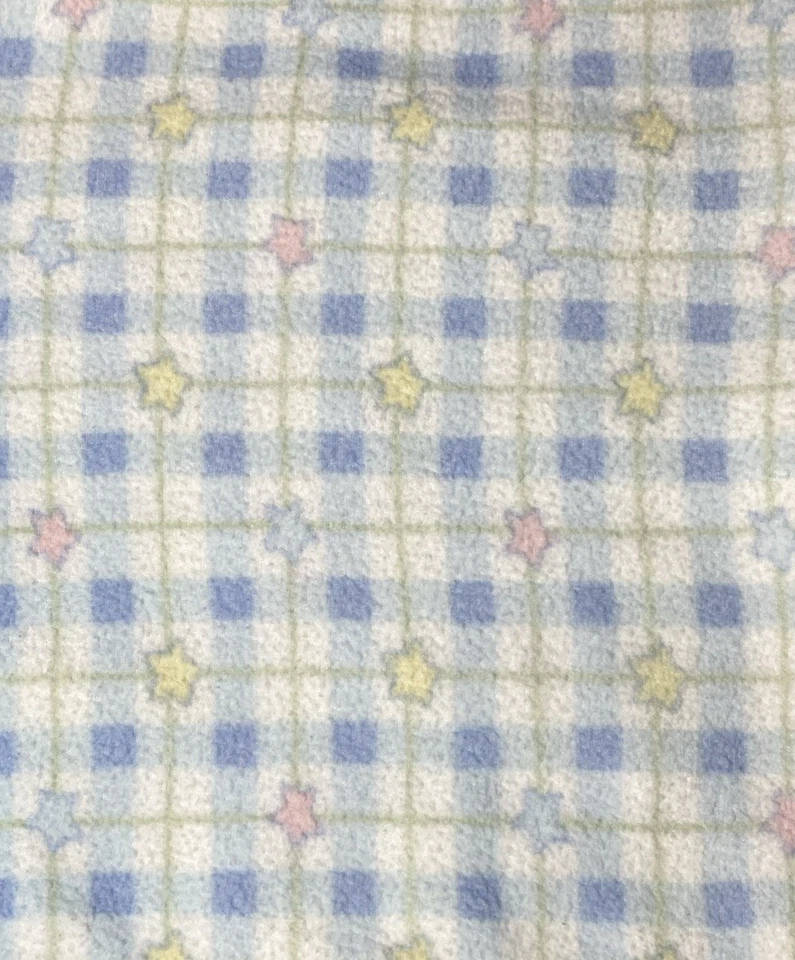 Vintage Plaid Baby Blanket Blue Checker Pastel Stars Soft Flannel Lovey USA MADE - Image 4 of 4
