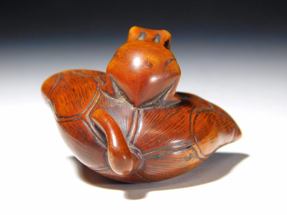 Frosch auf dem Lotus 根付 Netsuke Edo original netsuke inro antik - Bild 4 von 4
