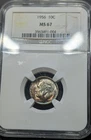 1956-P Roosevelt Dime Ngc MS/67 Album Toned Nice Eye Appeal