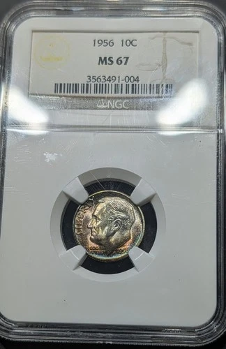 1956-P Roosevelt Dime Ngc MS/67 Album Toned Nice Eye Appeal
