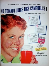 Original 1950 Vintage print Ad: Campbells Tomato Flavor Juice  #Collectives