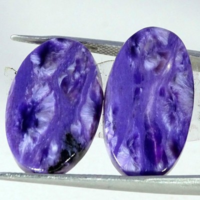 25.40Cts RARE Natural Designer Purple Charoite Pair Oval Cabochon 13X24X4MM