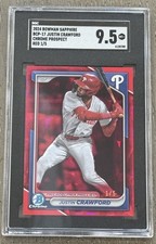 2024 Bowman Sapphire Justin Crawford Chrome Prospect Red 1/5 SGC 9.5 MT+