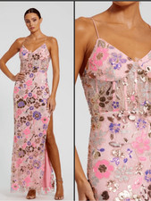 NWT MAC Duggal Pink Floral Spaghetti Strap Sequin Gown Size 2