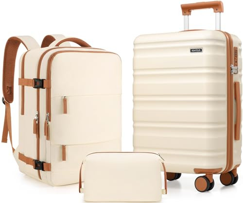 3-Piece White 20in Carry-On Suitcase Set with PC Shell-image