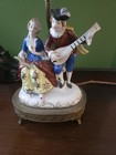 Vintage Porcelain Figural Table Lamp Romantic Musical Couple Rococo Style Brass — photo 3