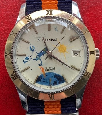 Soviet Russian Watch Poljot Cardinal Hand Painted Dial Space Spaceship USSR