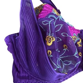 Aubade Paris Bra French Kiss Purple Floral Lace Unlined Underwire Balconette 34E