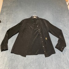 Celine Silk Shirt Womens 42 Black Long Sleeve Formal Wear Embroidered Button Up