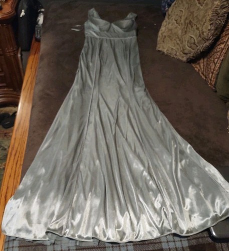 STUNNING Rickie Freeman Teri Jon Women Sz 2 Shimmering Silver Evening Ball Gown - Picture 22 of 23