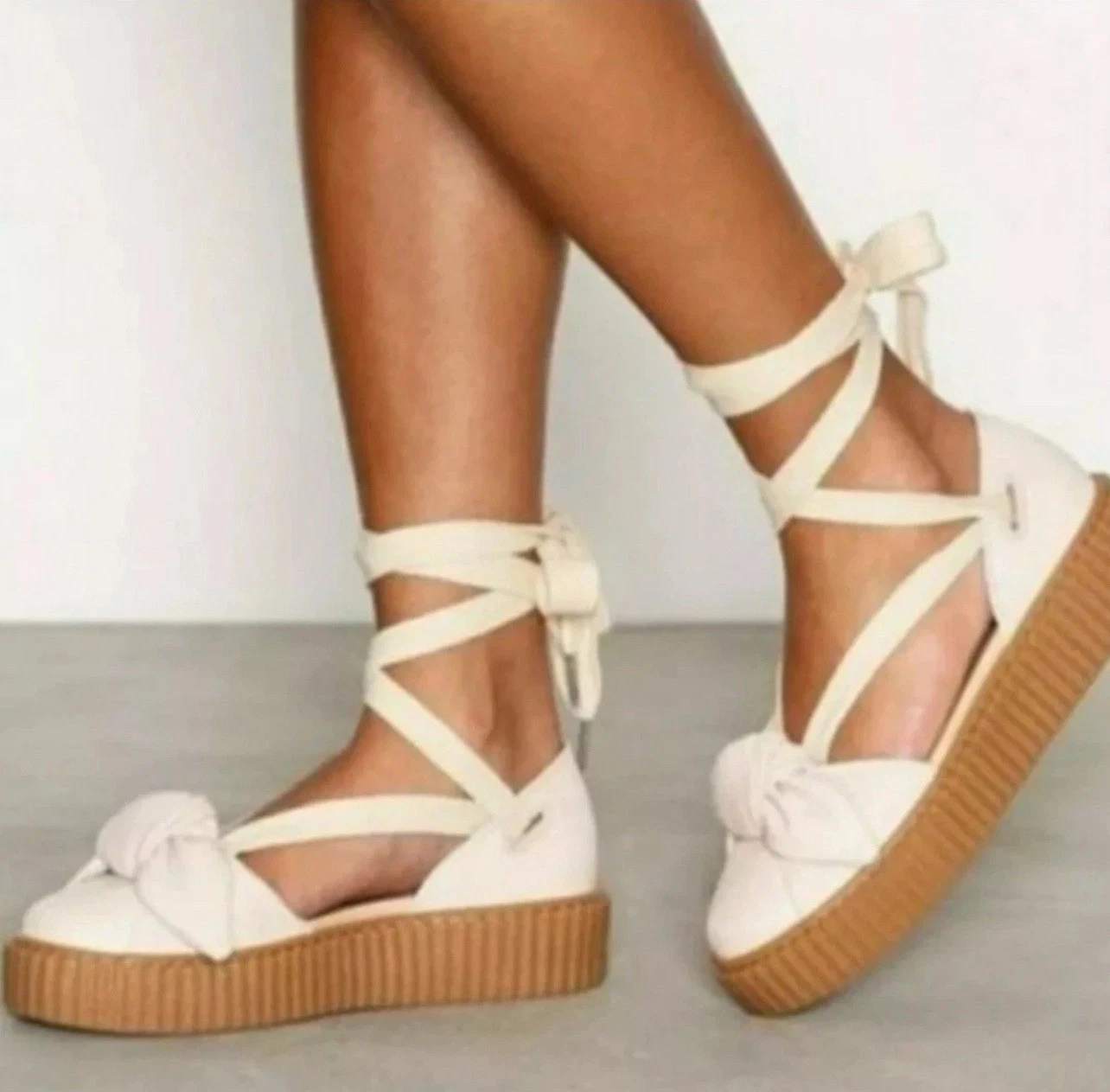 Puma Fenty By Rihanna sandalo donna fiocco creeper pelle avena naturale taglia 10