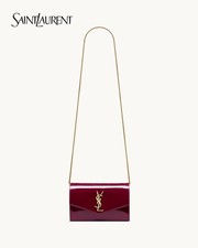 Saint Laurent Uptown Envelope Chain Wallet Patent Leather Grenade YSL Monogram
